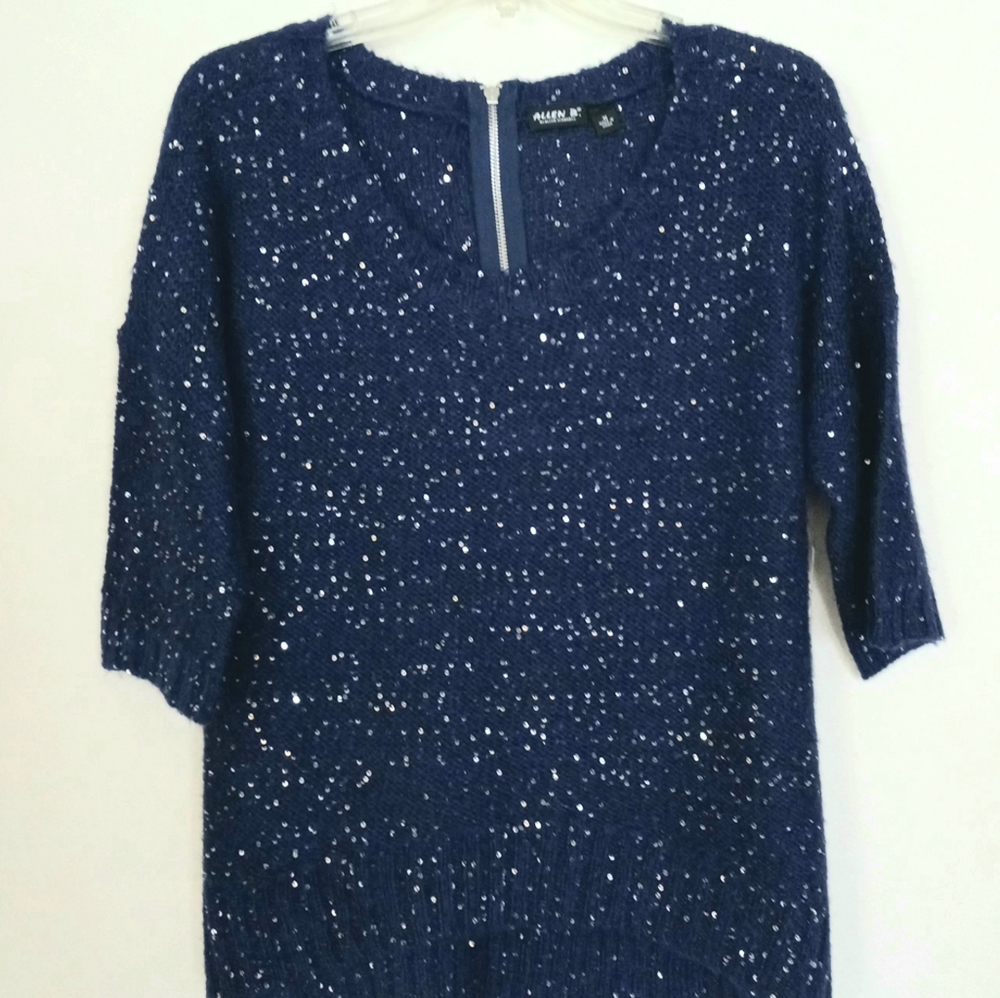 Allen B size M blue sparkle high/low crew neck elbow sleeves. NWT